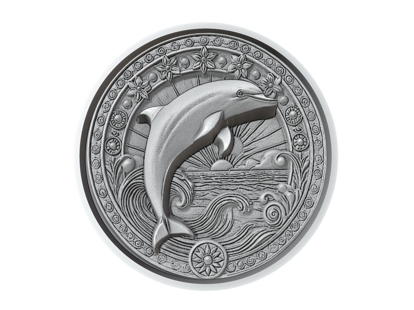 Dolphin Animal Medallion 3D print model_2