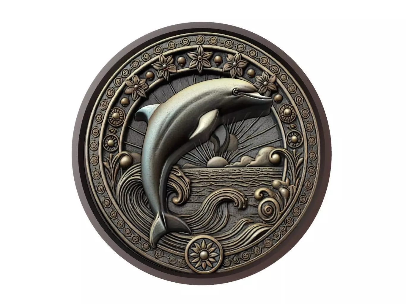 Dolphin Animal Medallion 3D print model_0