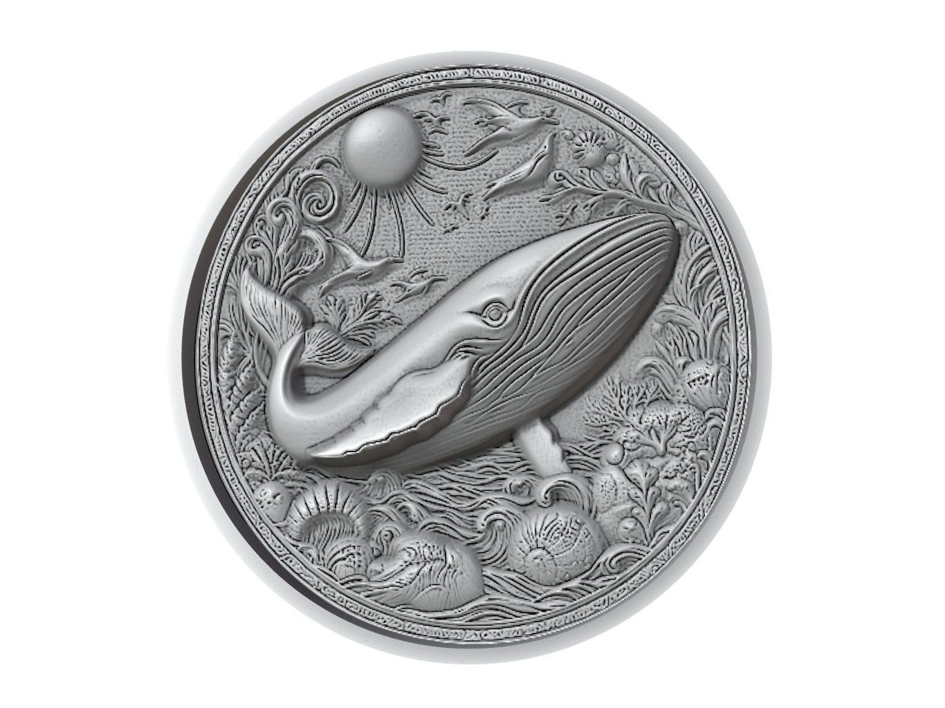 Whale Animal Medallion 3D print model_2