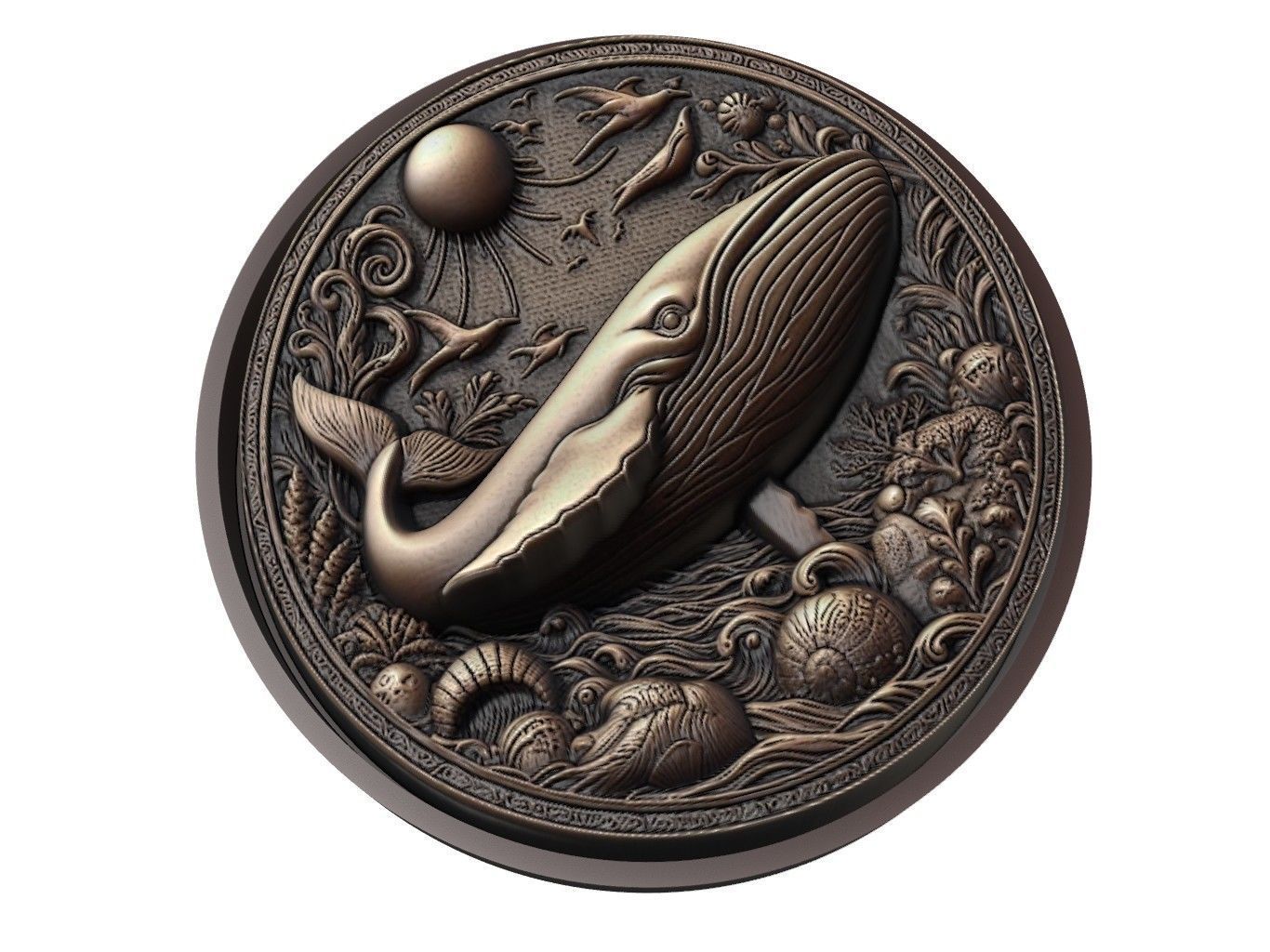 Whale Animal Medallion 3D print model_1
