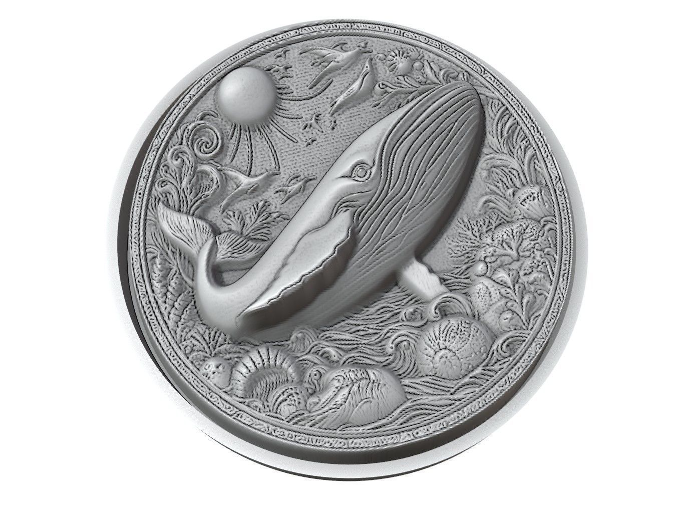 Whale Animal Medallion 3D print model_3