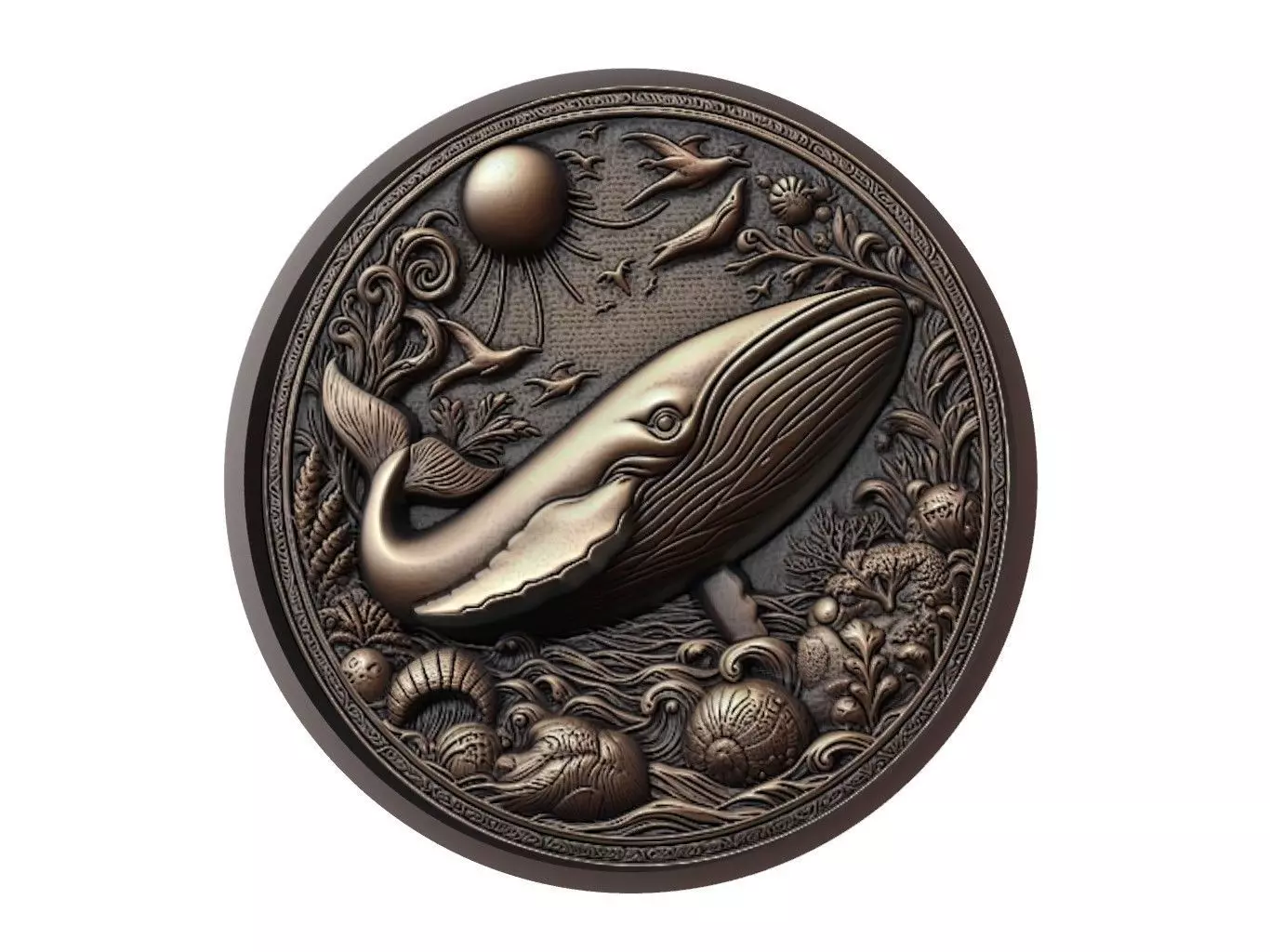 Whale Animal Medallion 3D print model_0