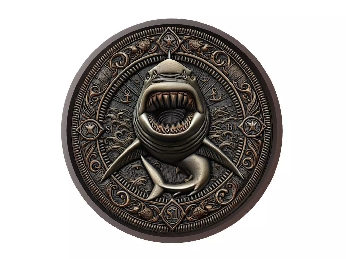 Shark Animal Medallion 3D print model_0