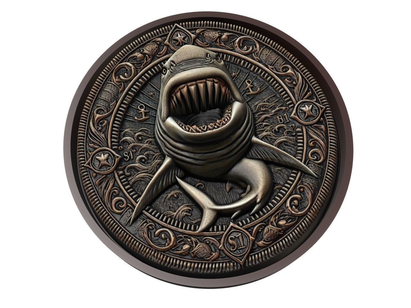 Shark Animal Medallion 3D print model_1