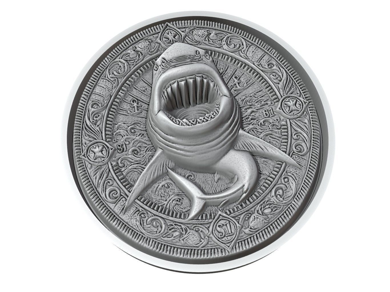Shark Animal Medallion 3D print model_3