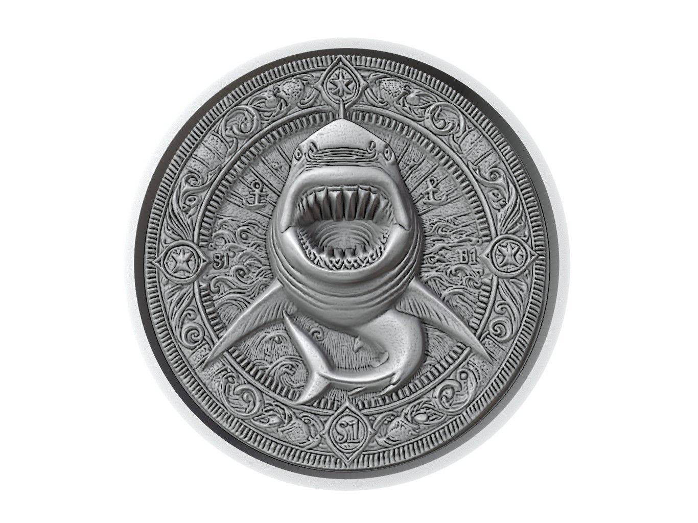 Shark Animal Medallion 3D print model_2