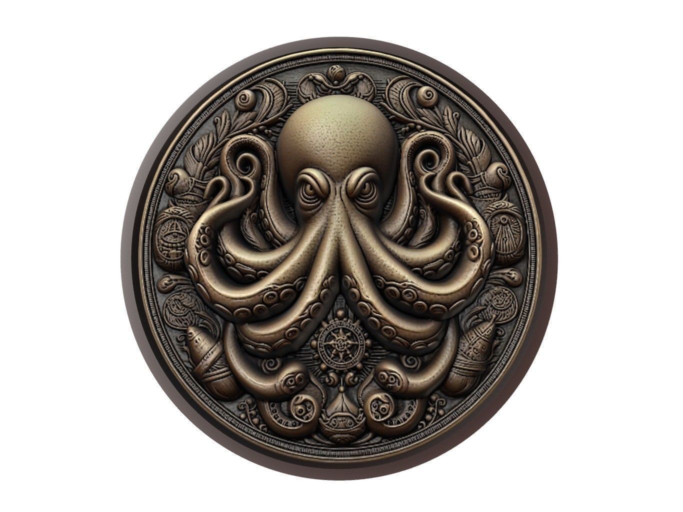 Octopus Animal Medallion 3D print model_1