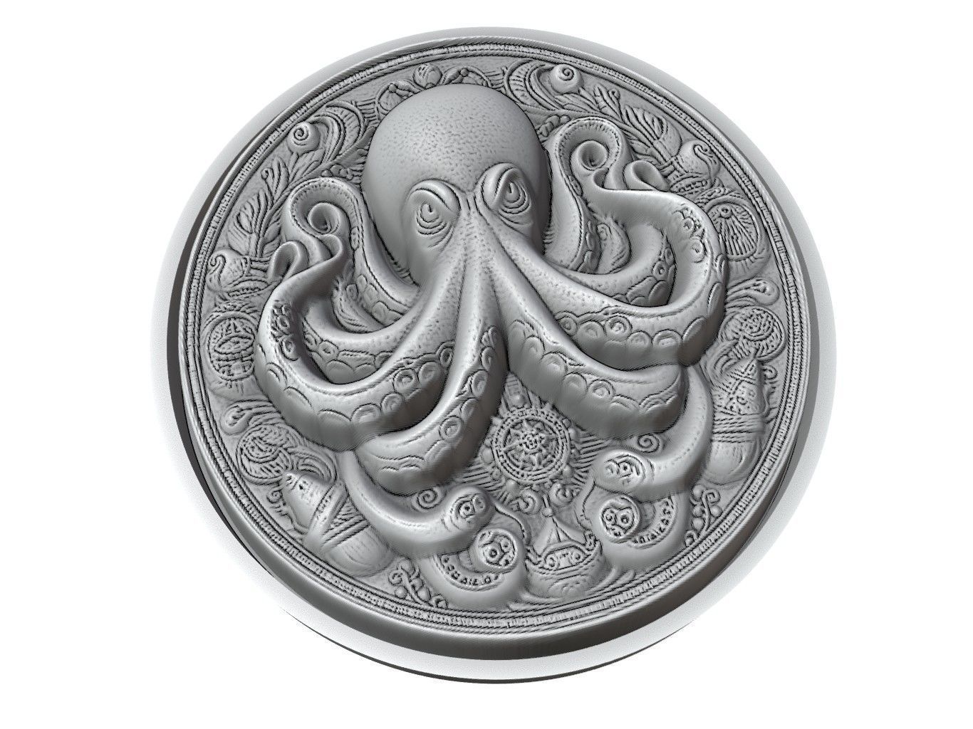 Octopus Animal Medallion 3D print model_2