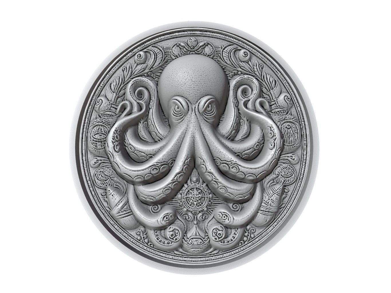 Octopus Animal Medallion 3D print model_3