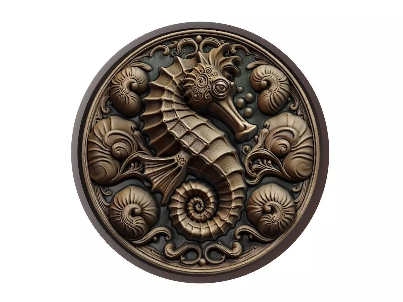 Seahorse Animal Medallion 3D print model_0