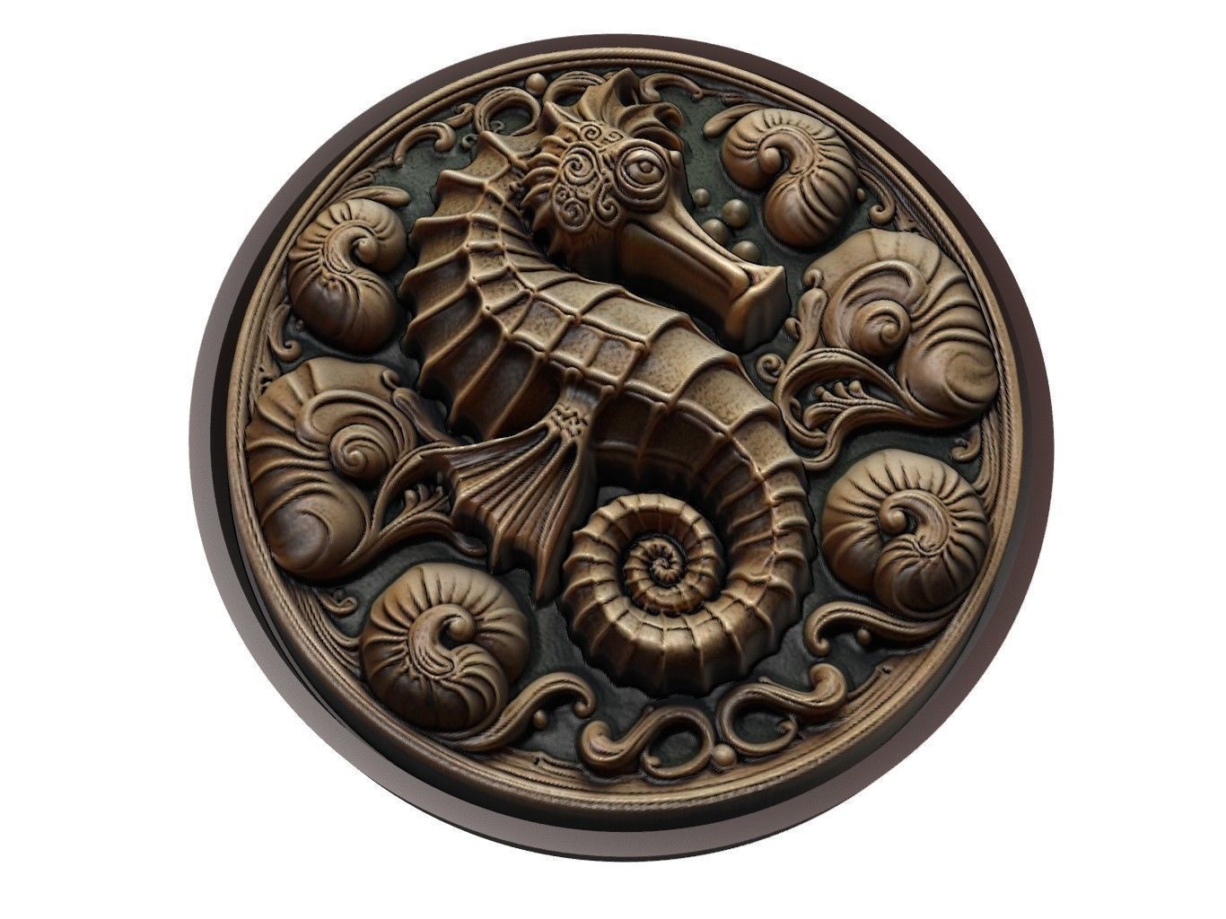 Seahorse Animal Medallion 3D print model_1