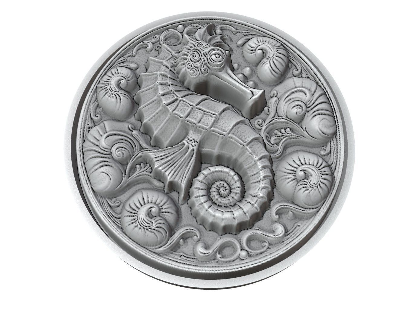 Seahorse Animal Medallion 3D print model_3