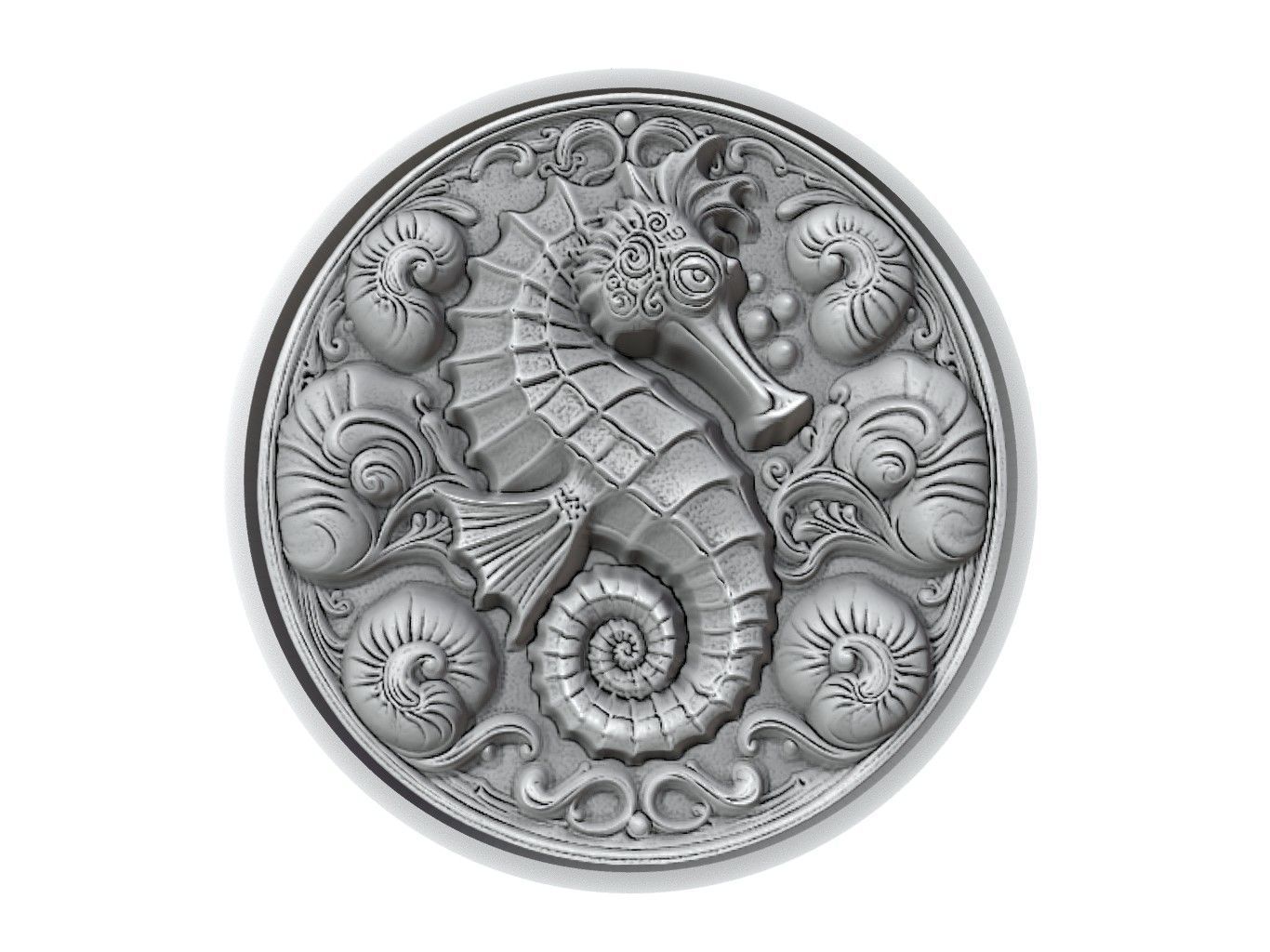 Seahorse Animal Medallion 3D print model_2
