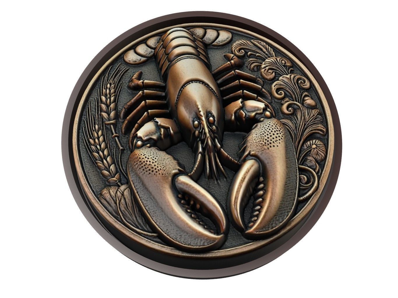 Lobster Animal Medallion 3D print model_1