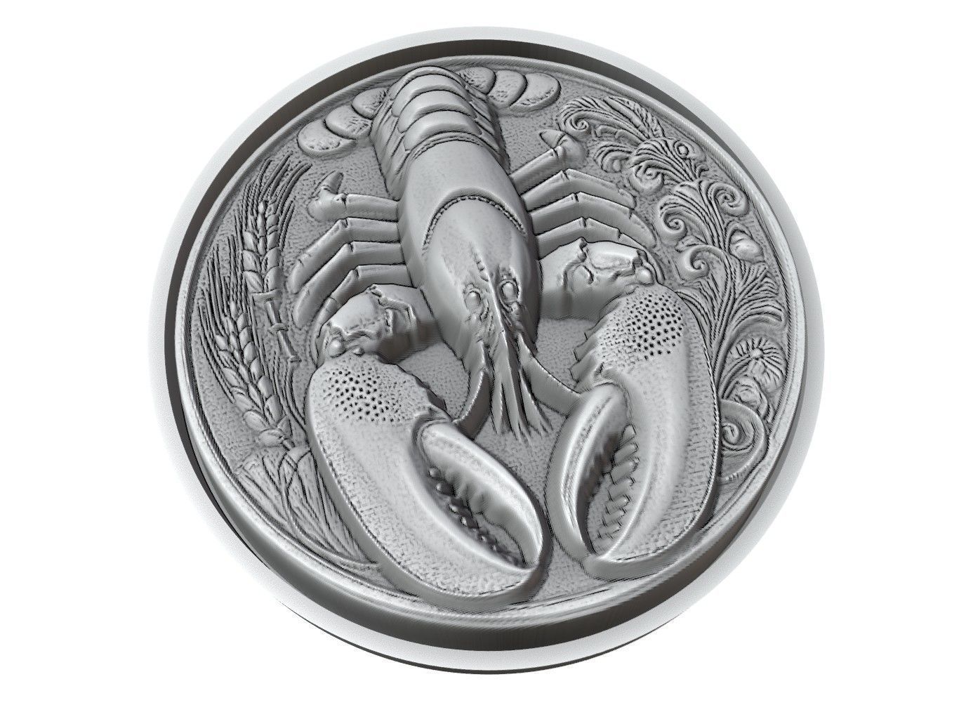 Lobster Animal Medallion 3D print model_3