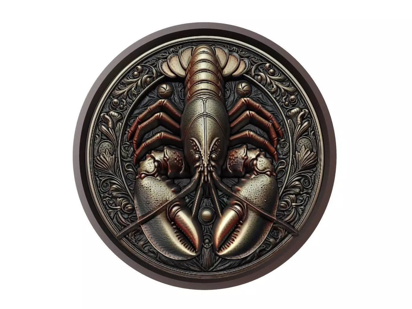 Lobster Animal Medallion 3D print model_0