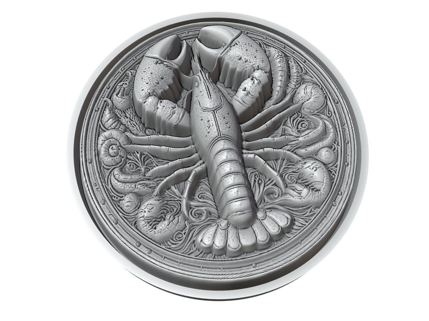 Lobster Animal Medallion 3D print model_3