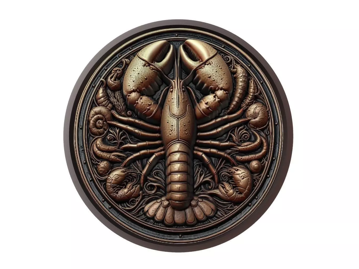 Lobster Animal Medallion 3D print model_0