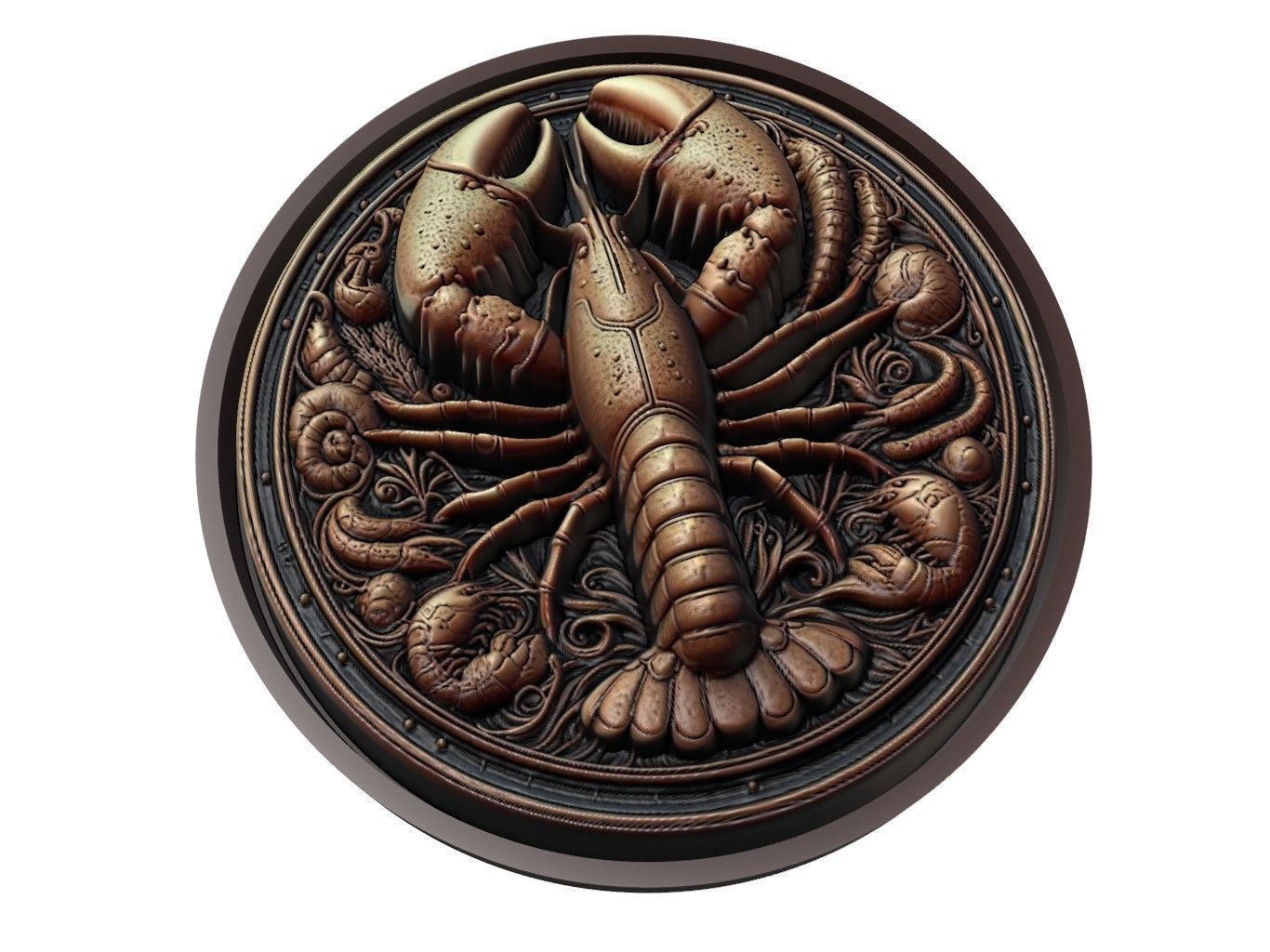 Lobster Animal Medallion 3D print model_1