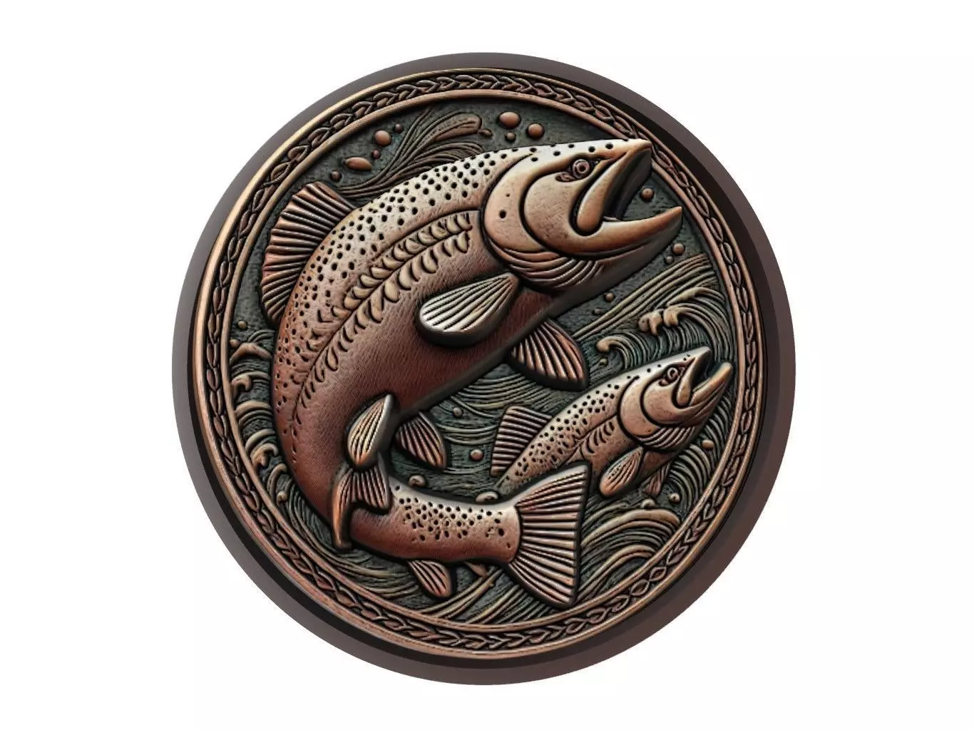 Salmon Animal Medallion 3D print model_0