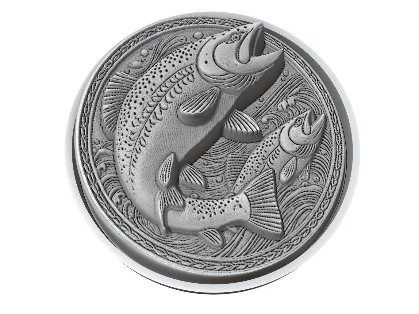 Salmon Animal Medallion 3D print model_3