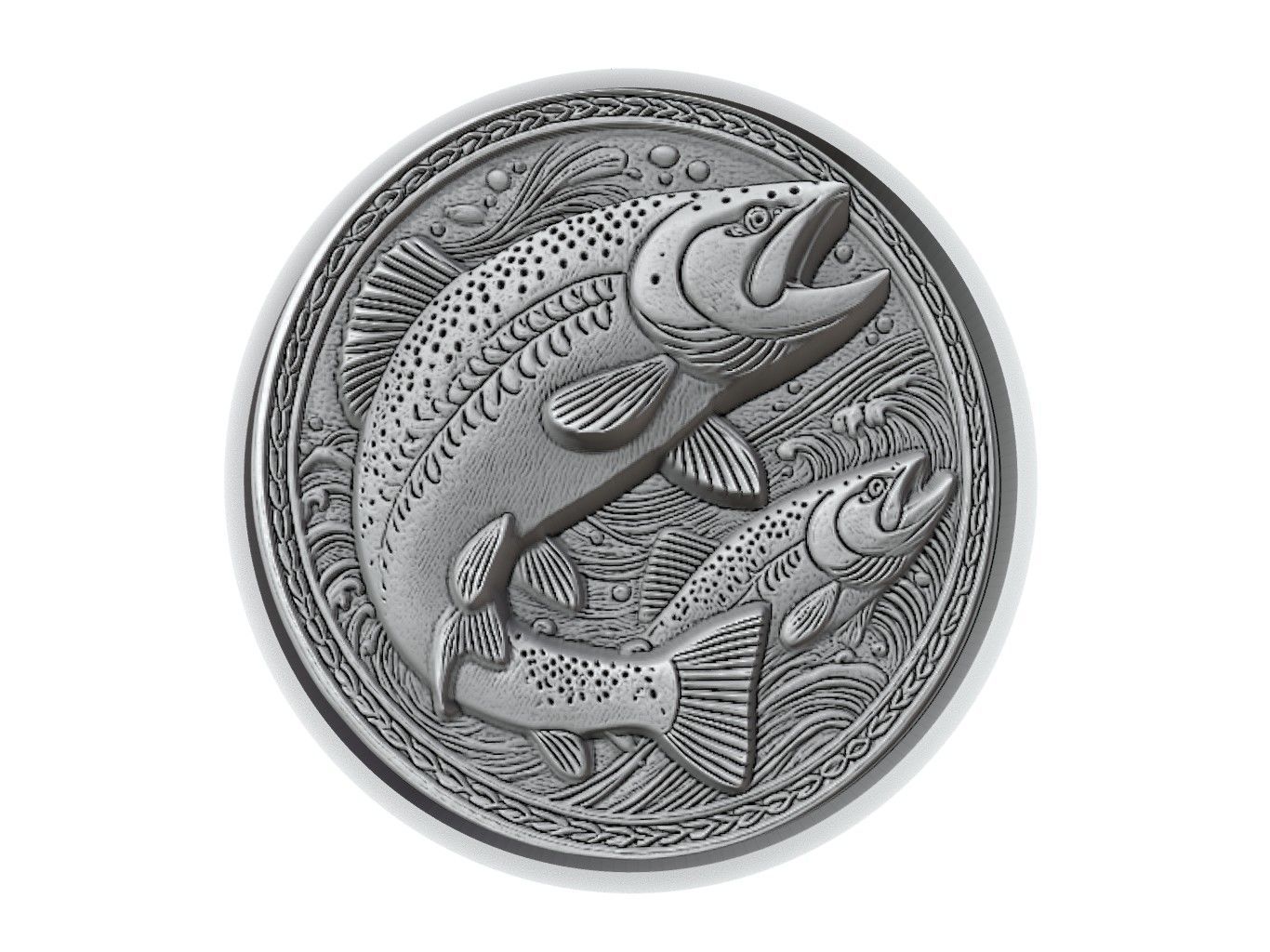 Salmon Animal Medallion 3D print model_2