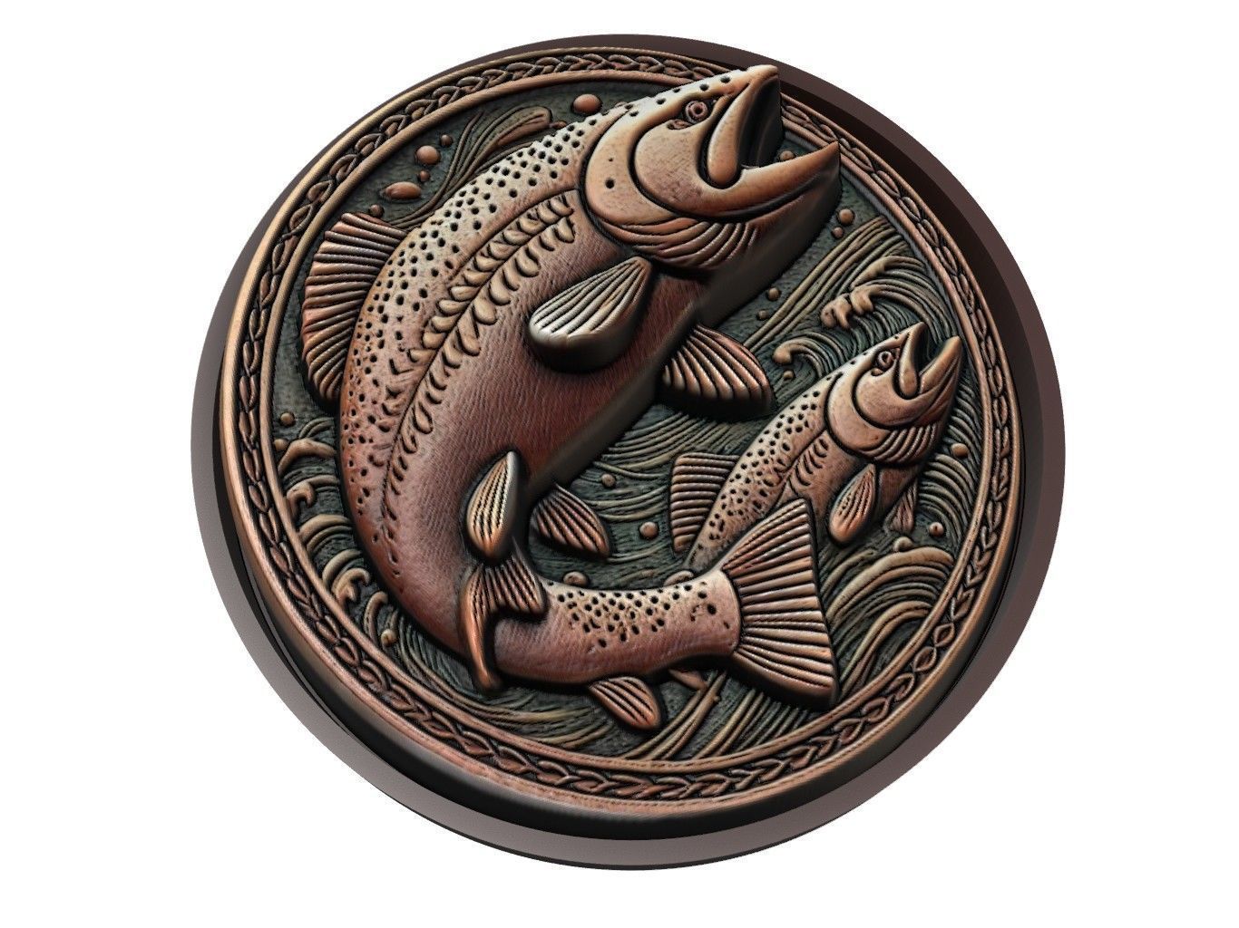 Salmon Animal Medallion 3D print model_1