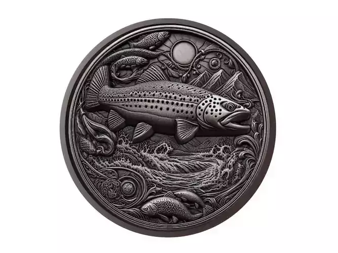 Trout Animal Medallion 3D print model