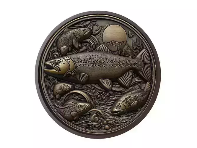 Trout Animal Medallion 3D print model
