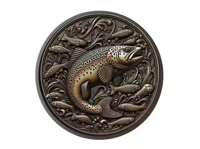 Trout Animal Medallion 3D print model