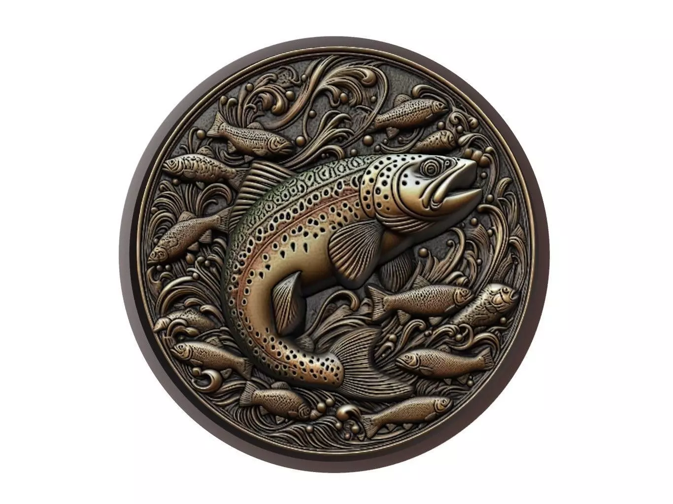 Trout Animal Medallion 3D print model