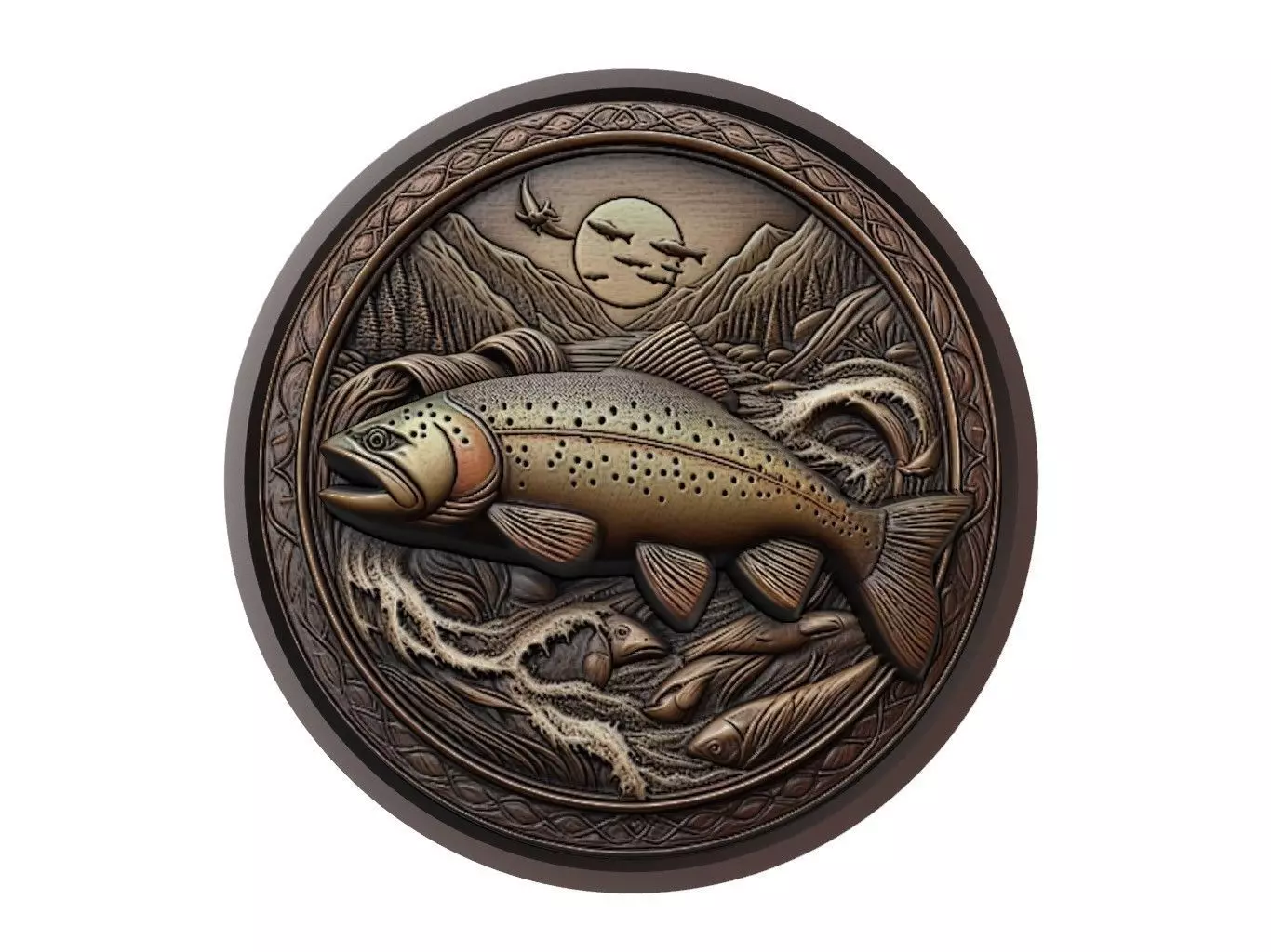 Trout Animal Medallion 3D print model_0