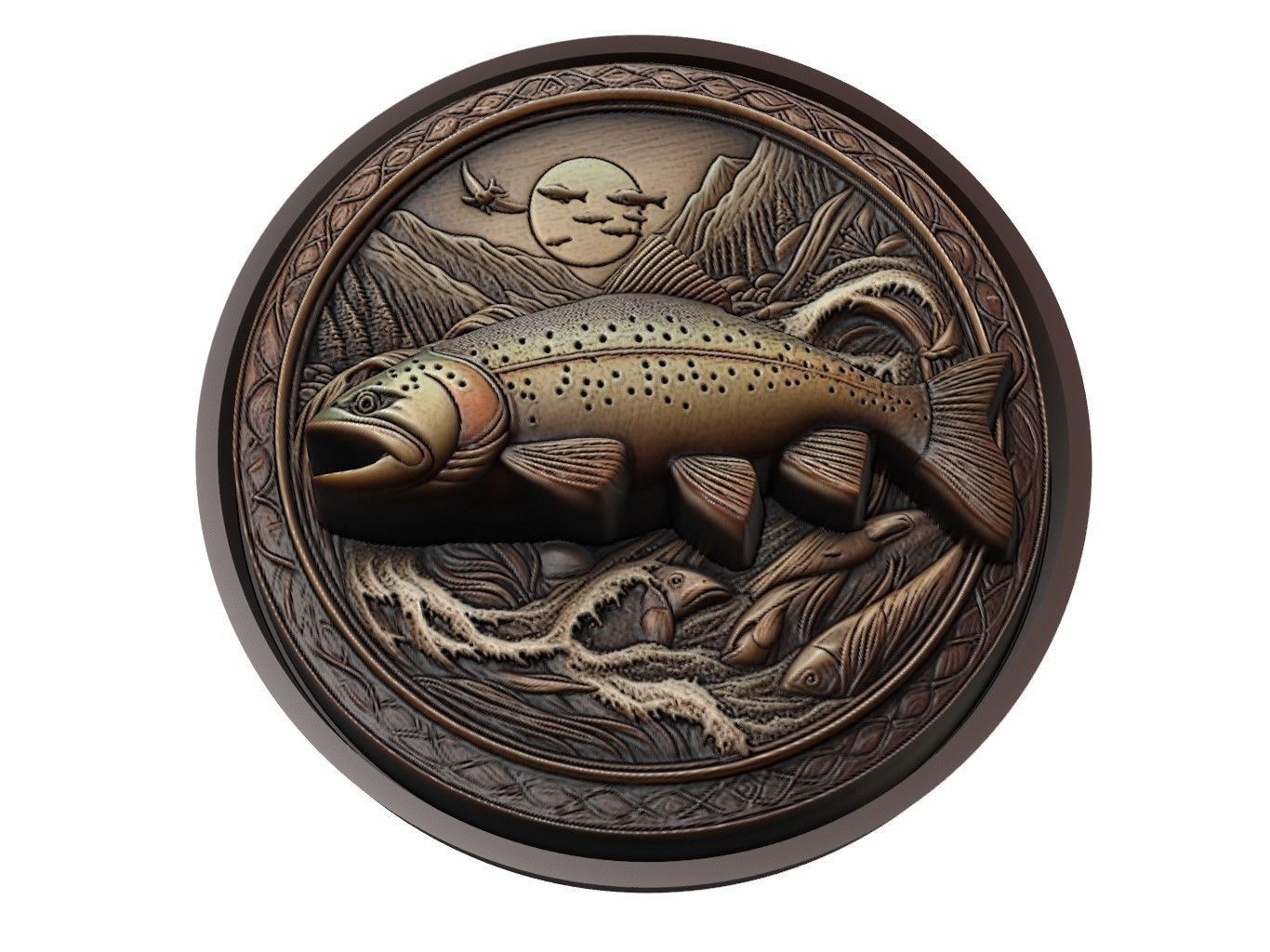 Trout Animal Medallion 3D print model_1