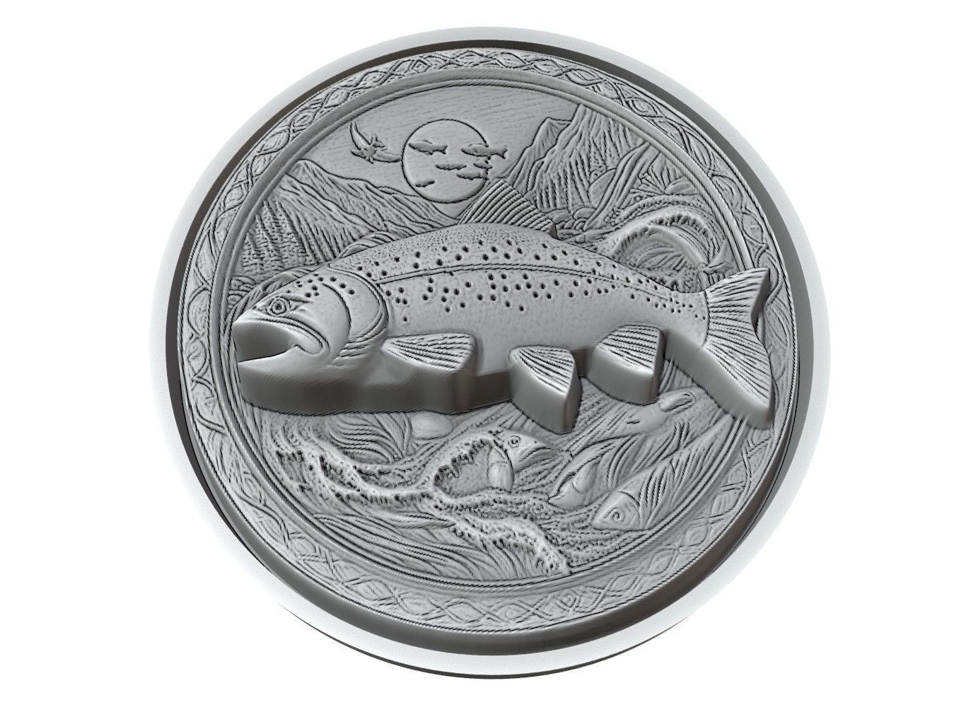 Trout Animal Medallion 3D print model_3