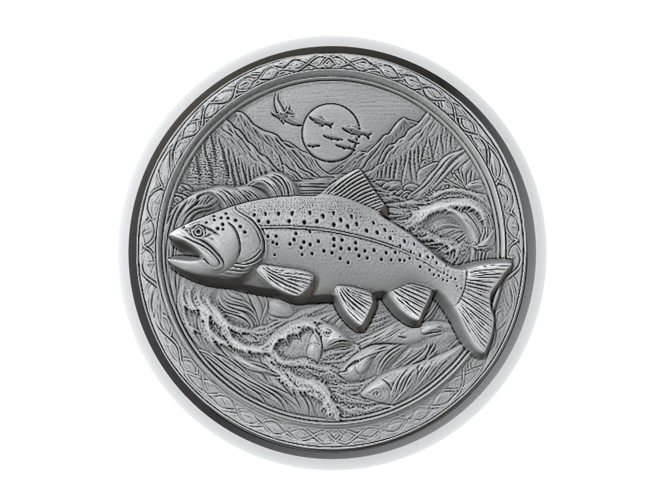 Trout Animal Medallion 3D print model_2