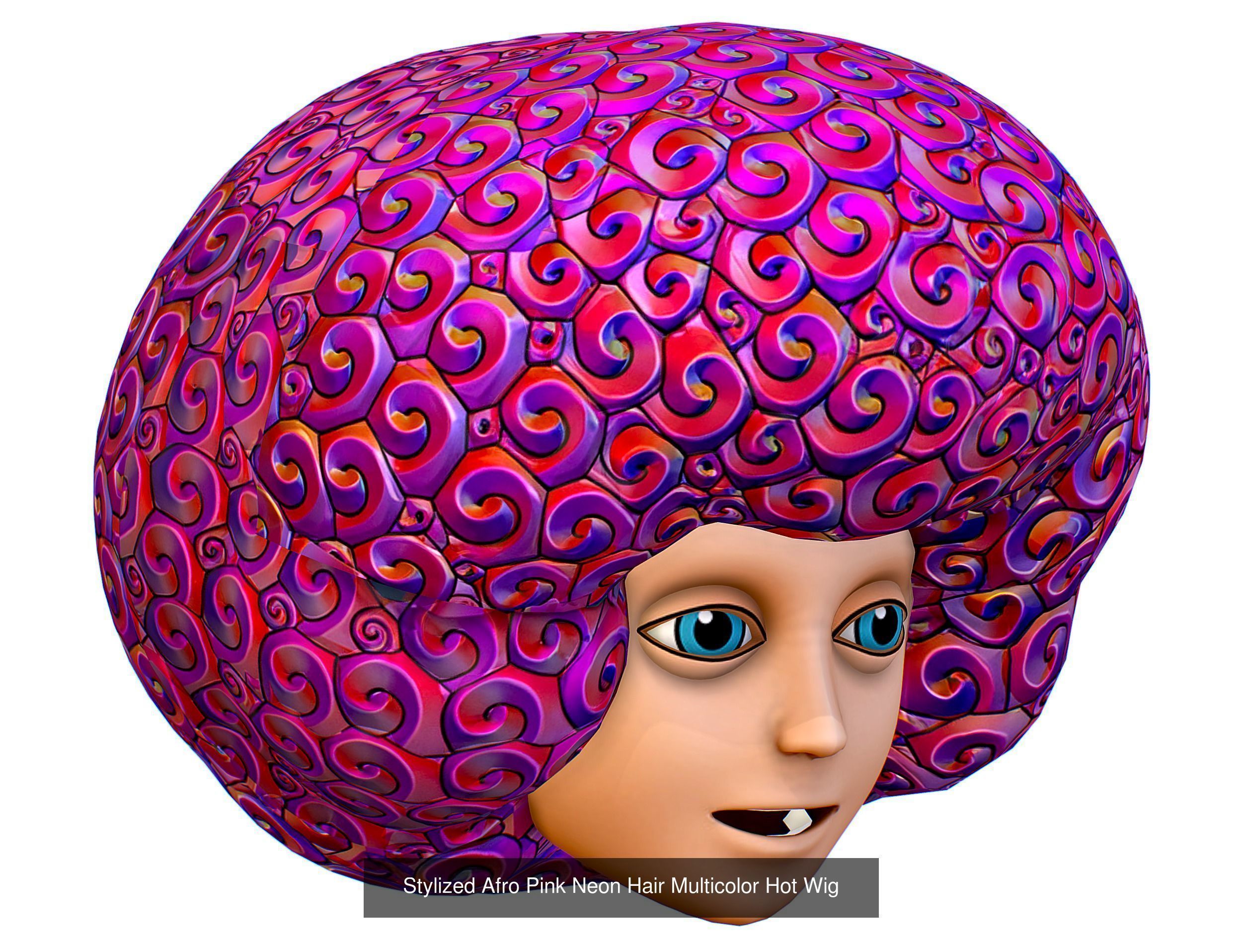 10 Colorful Afro Hairstyles Hair Haircut Clown Wig Wigs 3D Model Collection_7