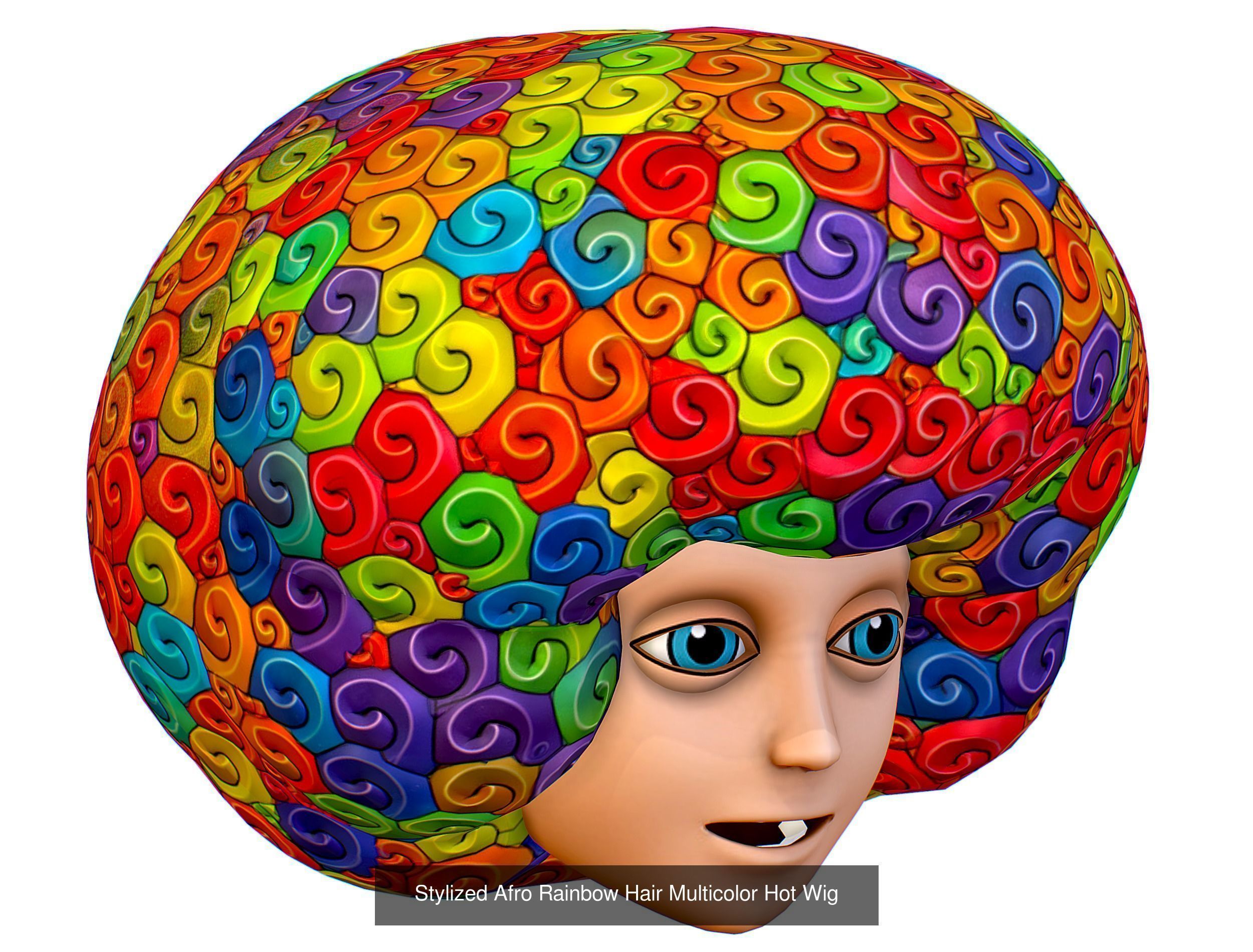 10 Colorful Afro Hairstyles Hair Haircut Clown Wig Wigs 3D Model Collection_5