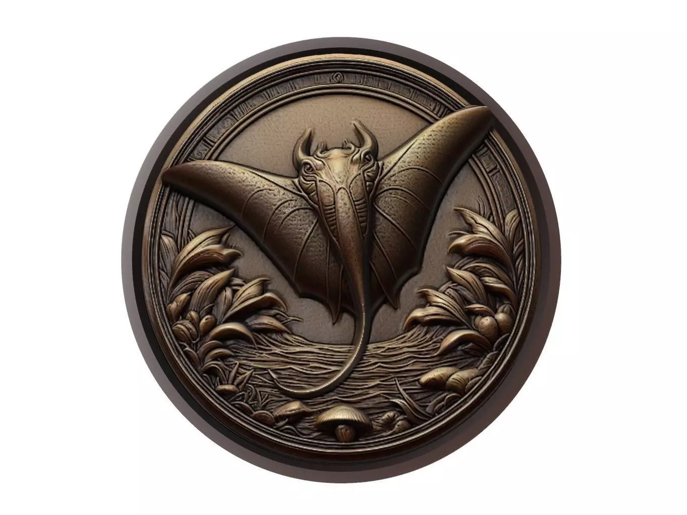 Manta Ray Animal Medallion 3D print model