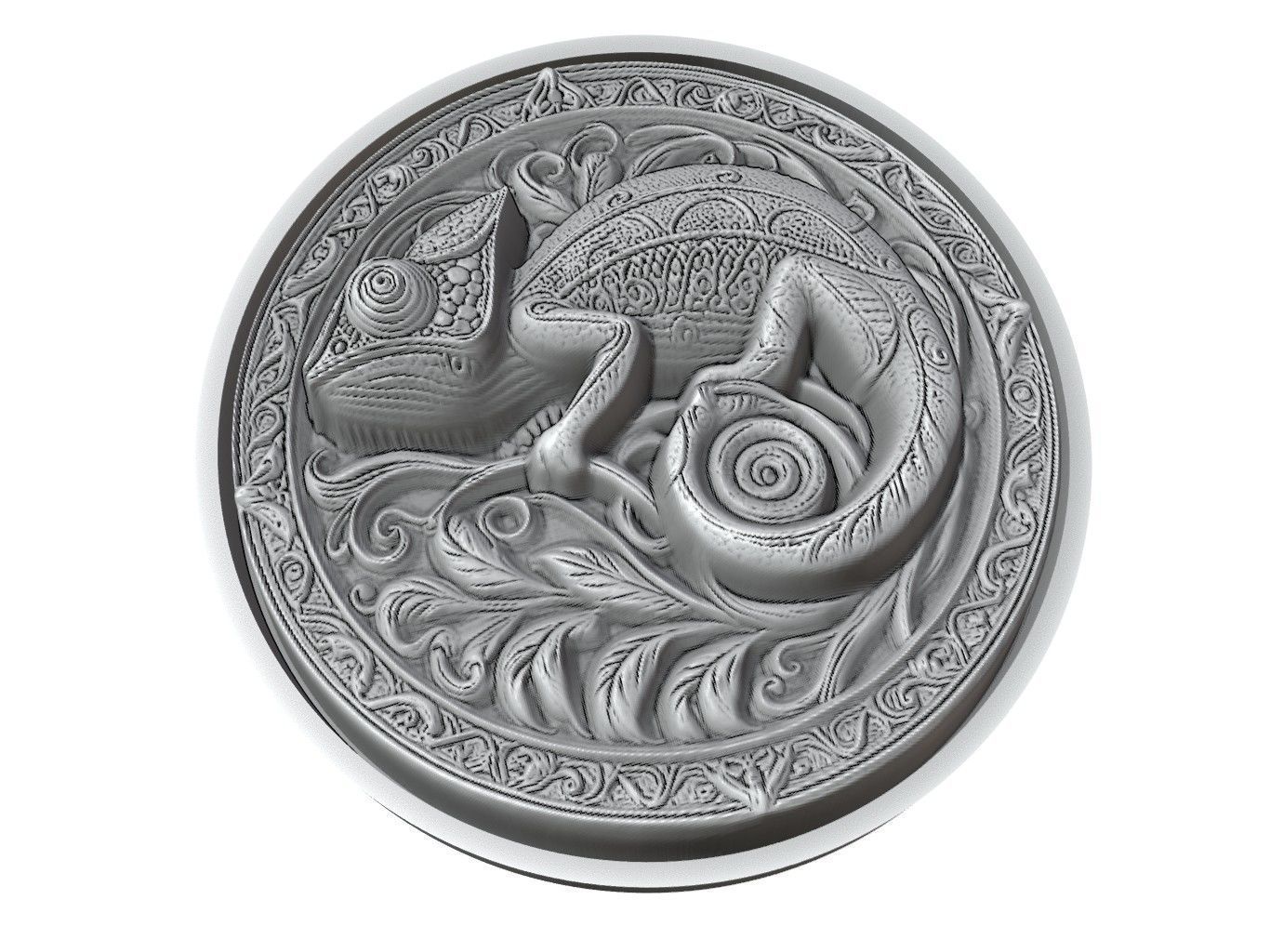 Chameleon Animal Medallion 3D print model_3