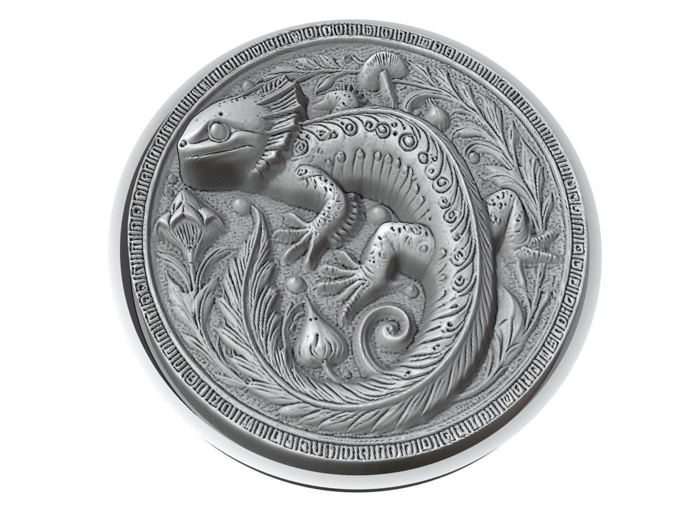 Salamander Animal Medallion 3D print model_3