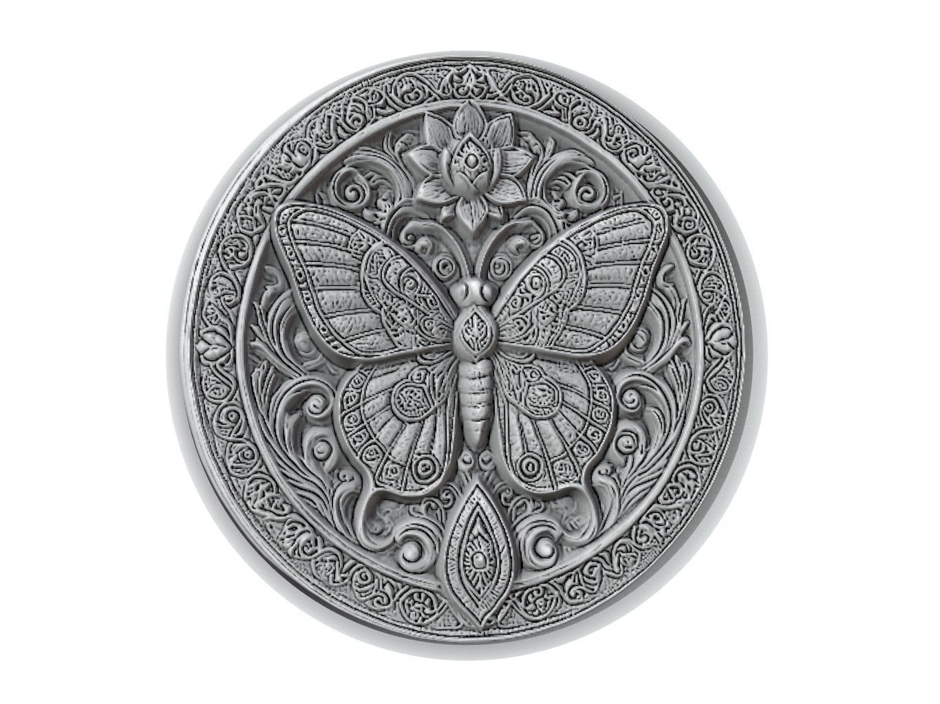 Butterfly Animal Medallion 3D print model_2