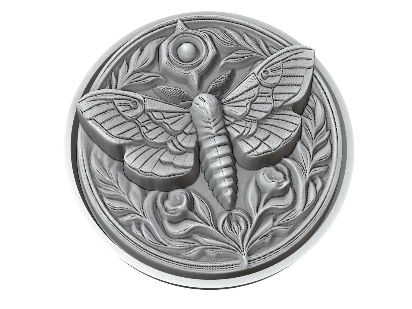 Moth Animal Medallion 3D print model_3