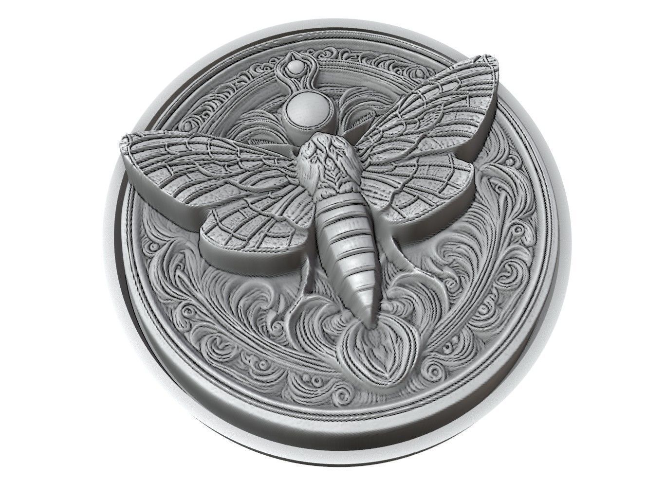 Moth Animal Medallion 3D print model_3