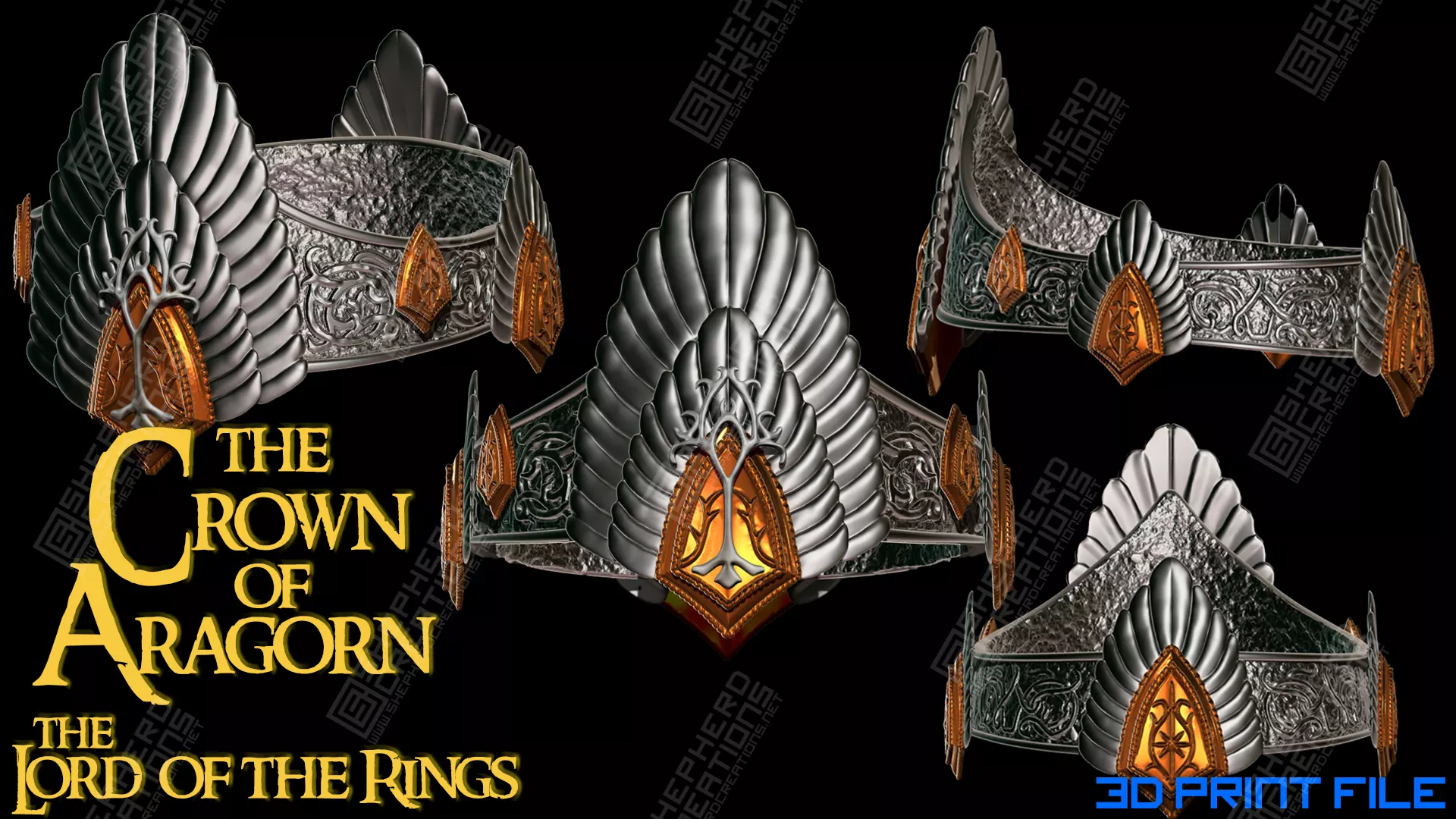 Aragorn Crown Lord of the Rings 3D Print File 3D print model_0