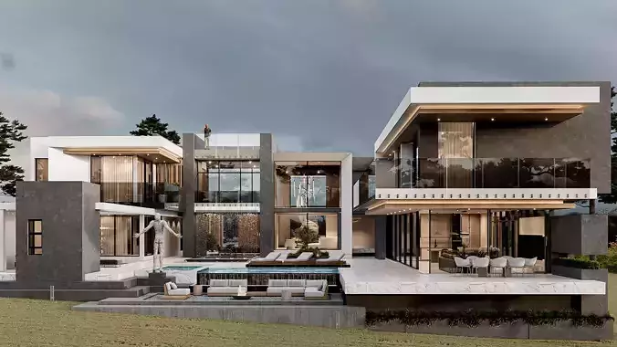 Exterior modern luxury home  scene 3D model