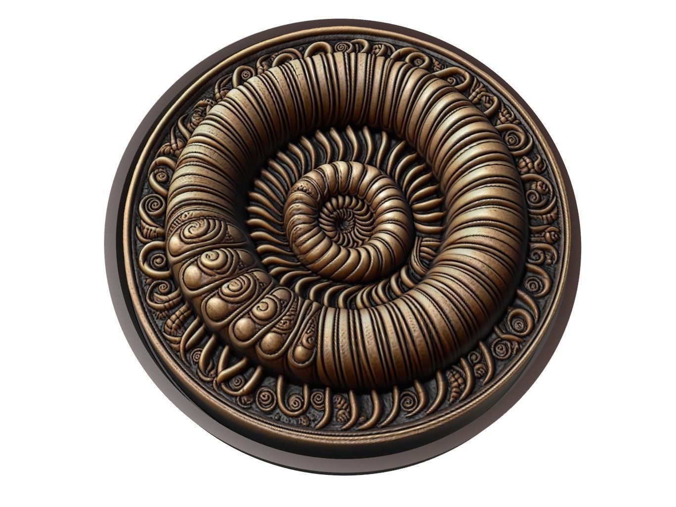 Millipede Animal Medallion 3D print model_1