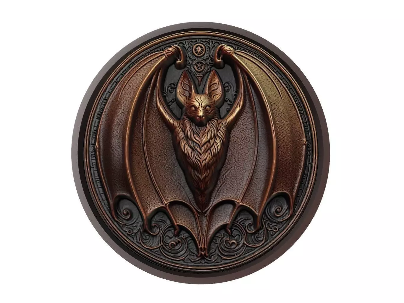 Bat Animal Medallion 3D print model_0