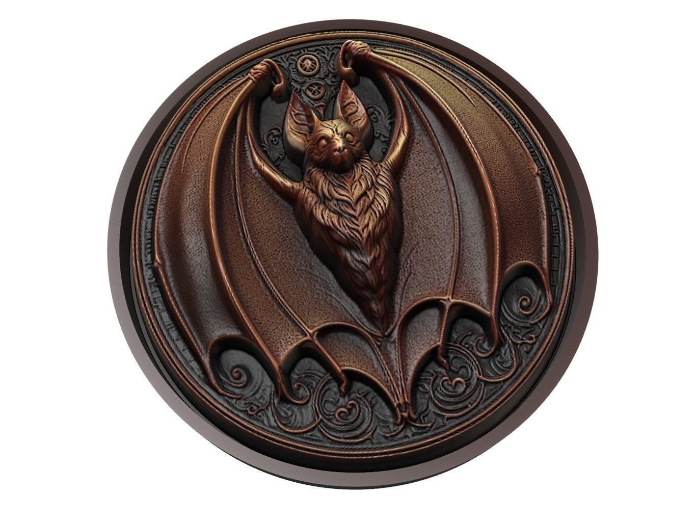 Bat Animal Medallion 3D print model_1