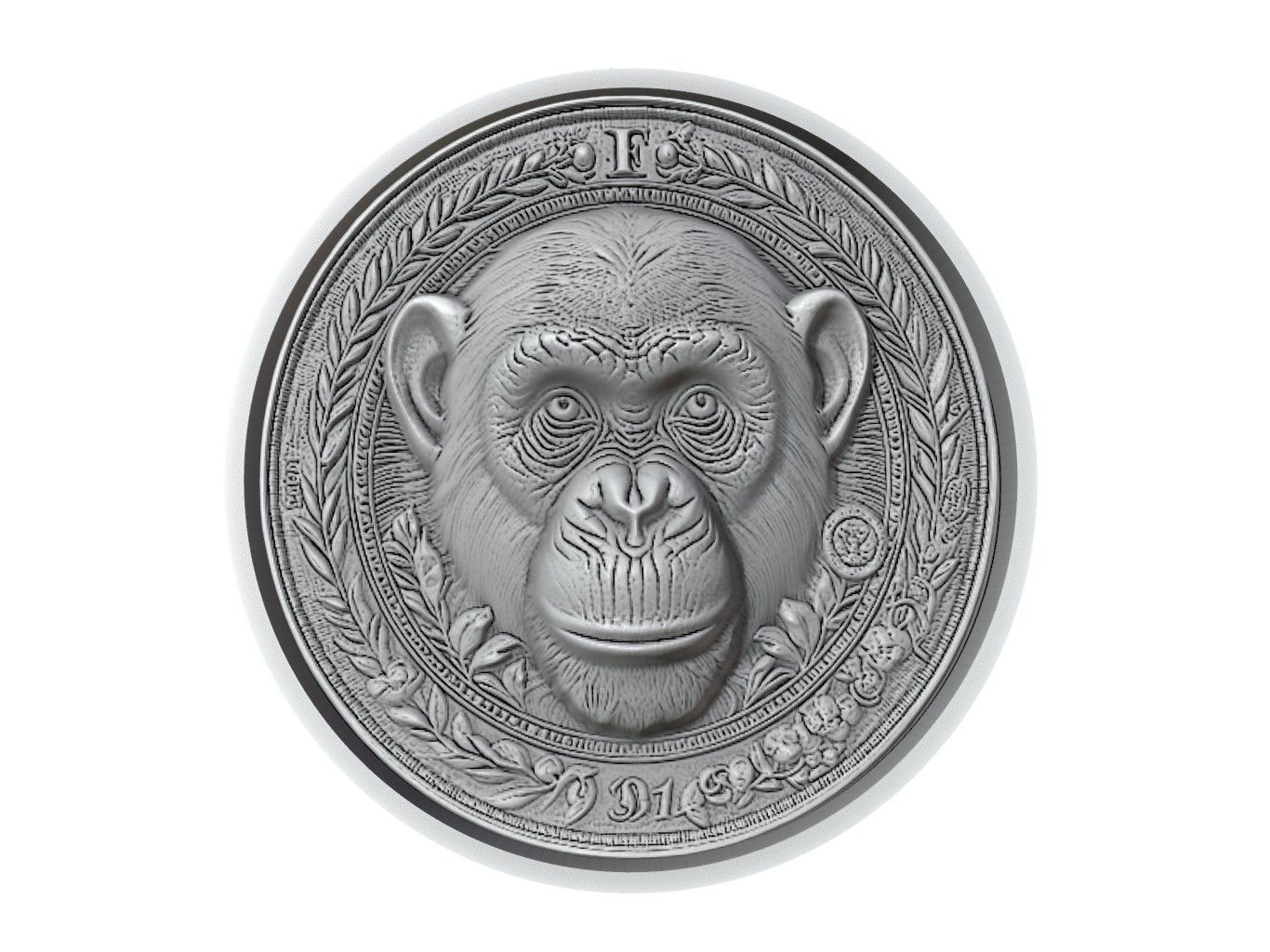 Chimpanzee Animal Medallion 3D print model_2