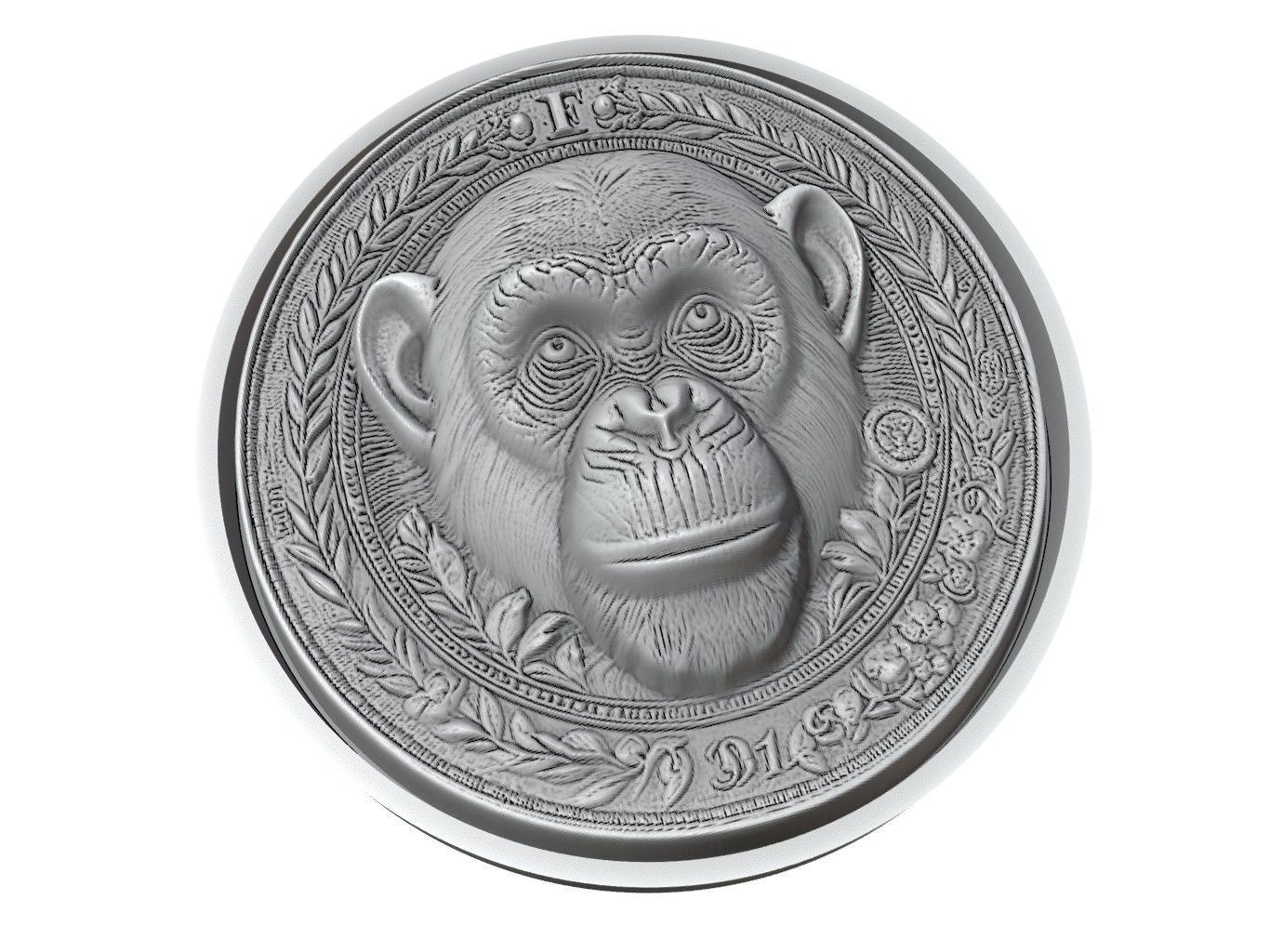 Chimpanzee Animal Medallion 3D print model_3